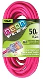 Prime NS513830 50-Foot 12/3 SJTW Flex High Visibility Extra Heavy Duty Outdoor Extension Cord with Primelight Indicator Light, Neon Pink