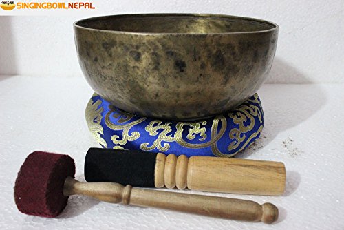 Root and Om Chakra C Note Auntic Hand Hammered Tibetan Meditation Singing Bowl 10 Inches - Yoga Old Bowl By Singing Nepal