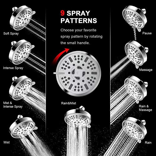 HOPOPRO Upgraded 9 Settings High Pressure Shower Head, Fixed Showerhead