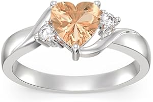 Shusukue November Birthstone Ring 925 Sterling Silver Citrine Ring Heart Champagne Crystal Ring Birthday Anniversary Mother's Day Jewelry Gifts for Women Size 8