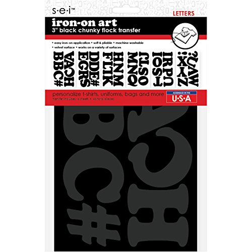 Sei 3" Black Chunky Flock Iron-on Transfer Letters