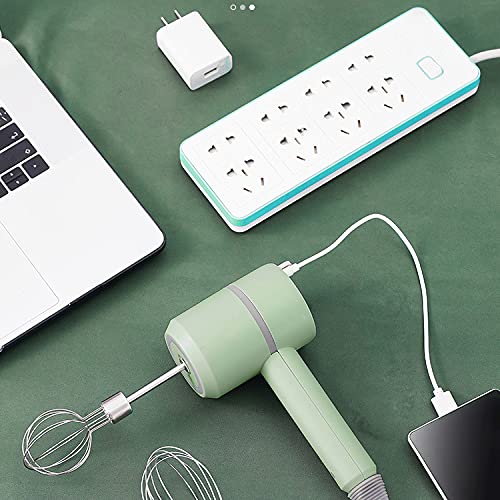 Electric Portable Hand Mixer, Mini Wireless Whisk 3-Speed Cordless Kitchen Blender Egg Whisk 1200mAh Rechargeable Battery Operated for Easy Whipping Cream for Cake Baking, with 2 Beaters