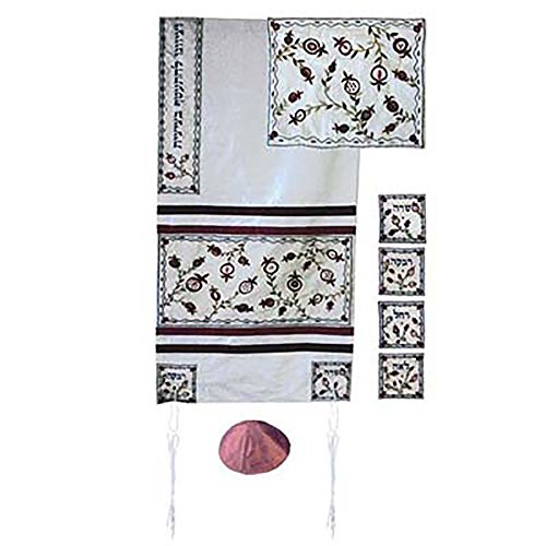 Yair Emanuel Embroidered Raw Silk Tallit Prayer Shawl Set - The Matriarchs embroidered white - Size 17
