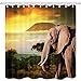 JAWO Safari Decor Shower Curtain, African Elephant on The Prairie, Polyester Fabric Bathroom Decor, Bath Curtain with Hook, Bathroom Accessories, 69x70 Inch