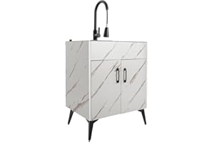 BAIODNB Freestanding Utility Sink Kitchen Sink and Cabinet Combo, Commercial Utility Sink Outdoor Deep Laundry Tub Sink for Basement, Laundry Room, White