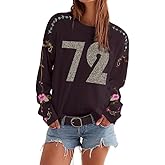 JOLILUNA Y2K Oversized Graphic Sweater for Women 72 Print Floral Embroidery Vintage Long Sleeve Sweatshirt