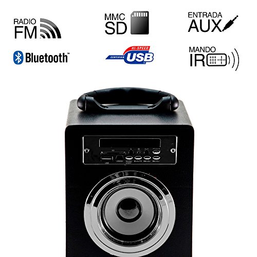 ALTAVOZ NEGRO TORRE CAJA Y CON MANDO, BLUETOOTH, USB, SD, RADIO Y AUX PARA MP3, MP4