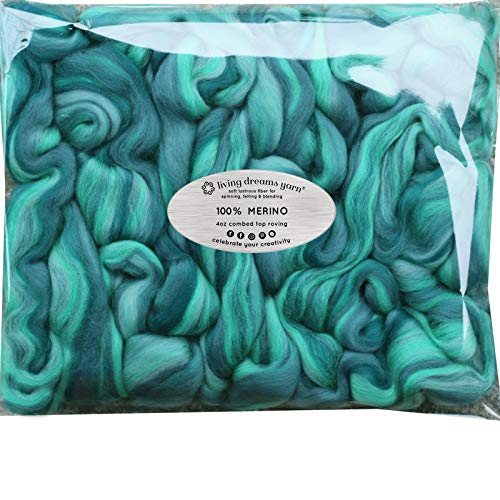 Spinning Felting Super Soft Merino Wool Fiber. Colorful Combed Top Roving for Hand Spinning, Needle Felting, Wet Felting, soap Making and Dryer Balls. Freshly Minted