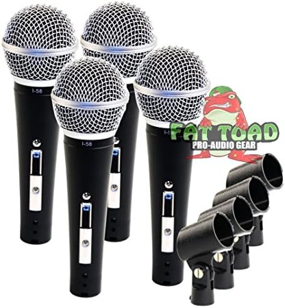 Fat Toad Vocal Microphones (Live ResponsePRO Edition) 4-Pack – Unidirectional Cardioid Mics with Clips for Studio Stage Recording, DJ Karaoke Setup