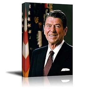 Portrait of Ronald Reagan (40th President of The United States) - American Presidents Series - Canvas Wall Art Gallery Wrap Ready to Hang - 12x18 inches
