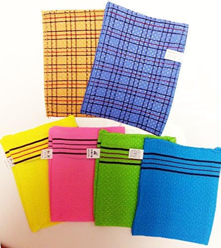 Korea Italy Massage Towels 6pcs SET Scrubber Wash Cloths Hit Body Clean Massage Check and Colorful