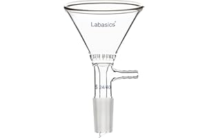 Labasics Triangular Glass Filter Funnel, 90mm Top, 24/40 Joint, Hose Connector, Borosilicate Glass, 250C Max Temp, 12 Month Warranty