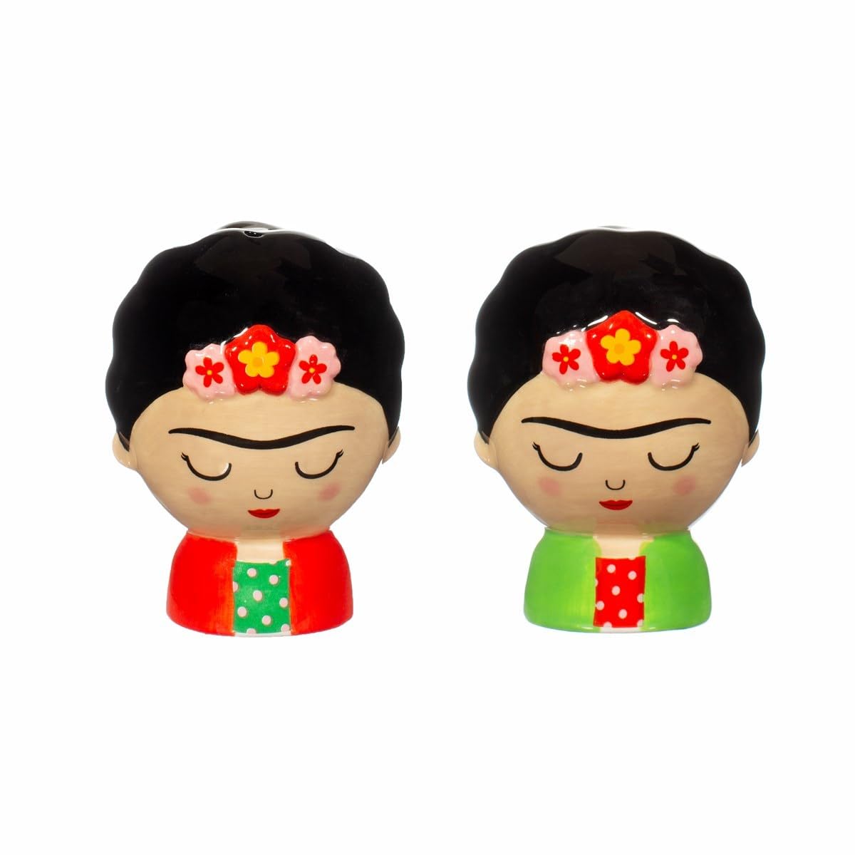 Sass & Belle Frida Salt and Pepper Set โ Frida Kahlo Inspired Ceramic Kitchen Accessories โ Novelty Tableware Gift โ Colourful Dining Table Shakers