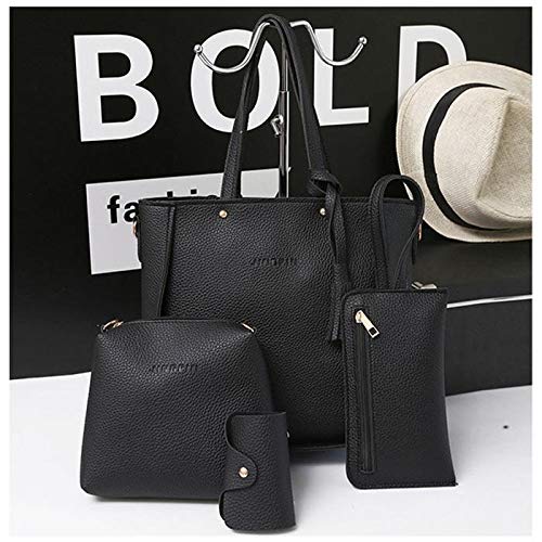 Oguine Women Shoulder Bags Set, 4 Pcs/Set Women Fashion Leather Zipper Handbag Solid Shoulder Messenger Bag Purse (4 Colors)