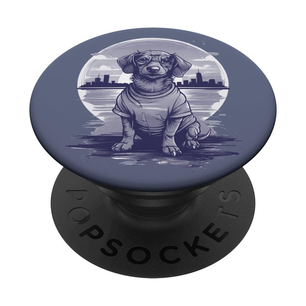 Dachshund Funny Dog Cartoon to Fall in Love with Sunset PopSockets Swappable PopGrip