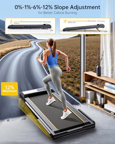 TOPUTURE Walking Pad Treadmill with 12% Incline, 4 in 1 Folding Treadmills for Home/Office, 10MPH Under Desk Treadmills, 2.5HP Portable Treadmill, Dual LED Screen, App, Bluetooth Speaker