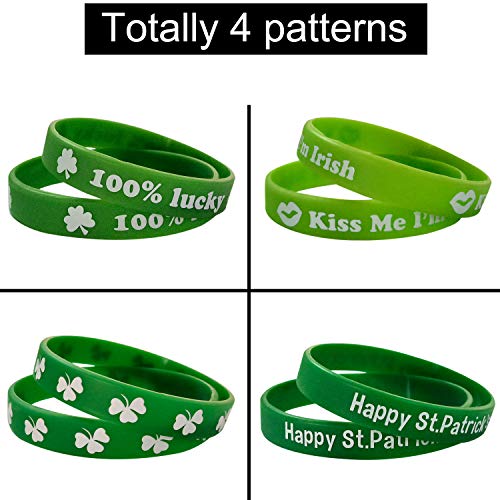 Nanny's Toy 24 Pack St Patrick’s Day Bracelets, Soft and Flexible Silicone Wrist Band Bracelets, Green Shamrock Party Decoration, St Patrick’s Day Celebration Favor Gift