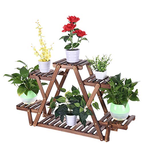 BLACKOBE Wood Plant Stand Triangular Plant Shelf 6 Pots Flower Stand Storage Rack Multi Tier Flower Display Holder