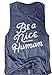 Tsun Women Be a Nice Human Letter Print Tanks Tops Round Neck Sleeveless Tops Camis Blue
