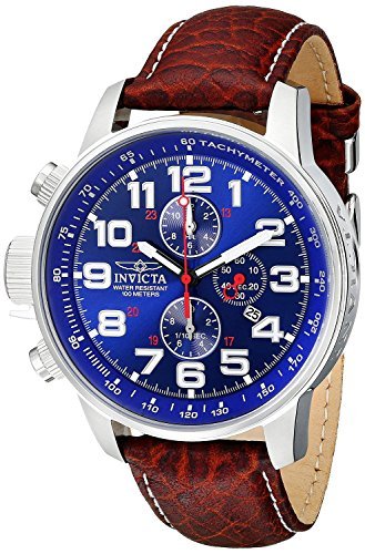 Invicta Men's 3328 Force Collection Stainless Steel Left-Handed Watch with Leather Band, Brown/Blue Dial