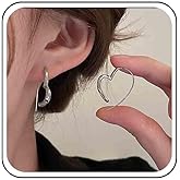 Ximdble Vintage Hollow Heart Hoop Earrings Irregular Heart Dangle Earrings Open Heart Huggie Earrings Gold Minimal Earrings for Women