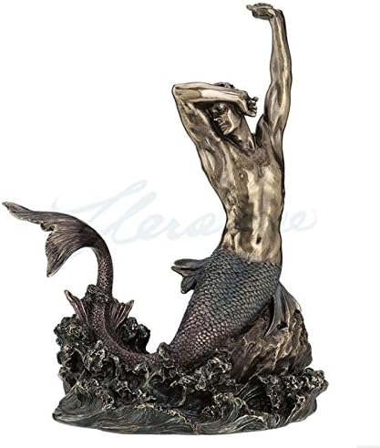 Wise Unic Large Merman Stretching on Rock Statue