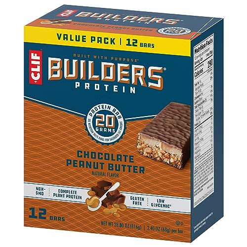 CLIF BUILDERS – CHOCOLATE PEANUT BUTTER FLAVOR – PLANT BASED PROTEIN BARS – GLUTEN FREE – NON-GMO – LOW GLYCEMIC – 20G PROTEIN – 2.4 OZ. (12 PACK)