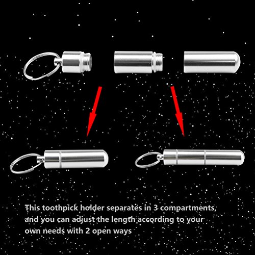 Pocket Toothpick Holder Mini Aluminium Alloy Toothpick Box Metal Toothpick Case with Key Ring, 2.8 x 0.6 Inch