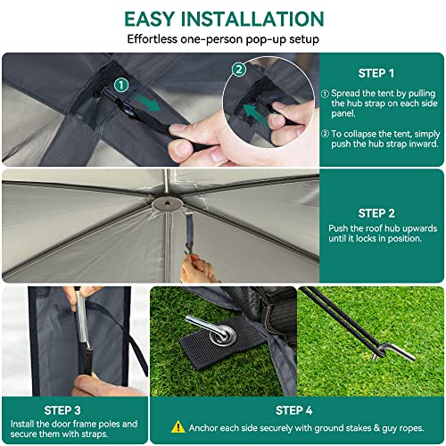 YITAHOME 11.5x11.5ft Camping Gazebo, Portable Pop Up Canopy Outdoor Screen Tent 6 Sided with Mesh Windows and Carry Bag for Camping, Picnic, Backyard Party Outside Activities, Gray image 24