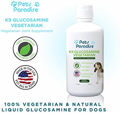 100% VEGETARIAN & NATURAL LIQUID GLUCOSAMINE FOR DOGS ♥ Contains NO Shellfish or Animal Products ♥ Helps Arthritis, Joint Pain & Cartilage Repair ♥ Supported w/ MSM, OMEGA FATTY ACIDS & ANTIOXIDANTS for Full Spectrum of Beneficial Joint Ingredients.