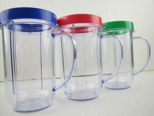 3X Set Lot of Magic Bullet Party Mugs Cups w Colored Lip Ring GENUINE ORIGINAL