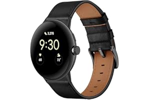 Apawband Leather Bands Compatible for Google Pixel Watch 4/3 45mm Band Leather for Men, Wristband Adjustable Clasp Strap (Bla