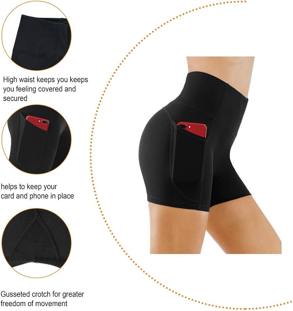 THE GYM PEOPLE High Waist Yoga Shorts for Women Tummy Control Fitness Athletic Workout Running Shorts with Deep Pockets: Clothing
