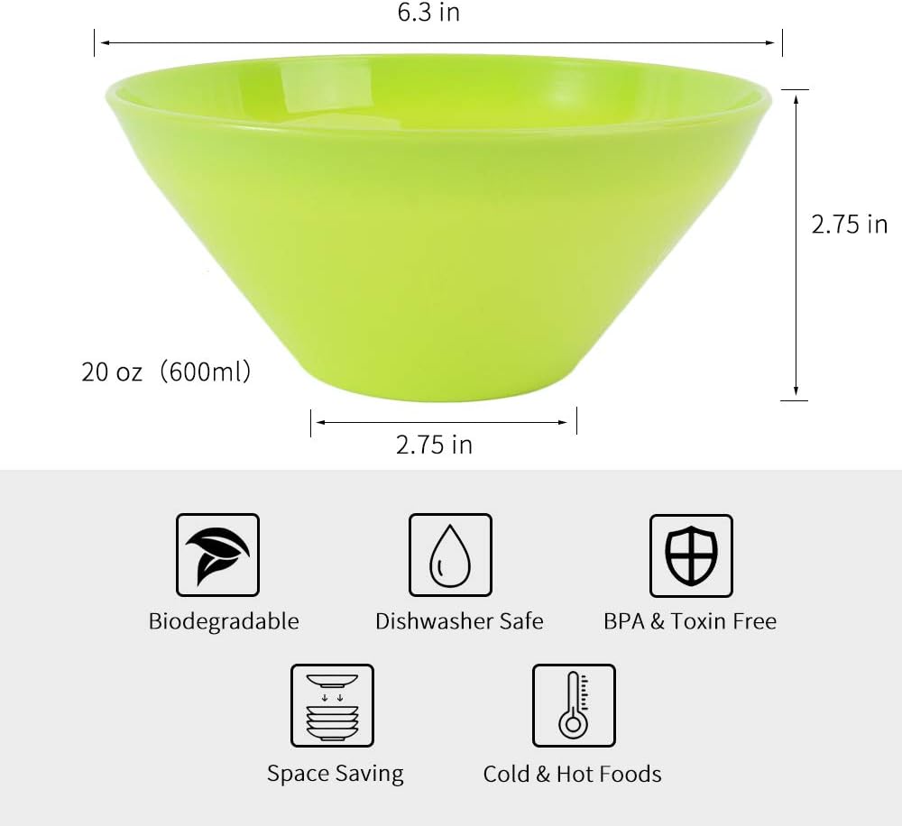 20 Ounce Plastic Bowls, Large Cereal Snack Bowls Unbreakable and Reusable Soup Bowls Salad Bowls, Kids Safe Toddler Bowls, Set of 9 in 9 Assorted Colors: Kitchen & Dining