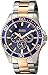 GUESS Men's U0172G3 Two-Tone Rose Gold-Tone Watch with Blue Multi-Function Dial