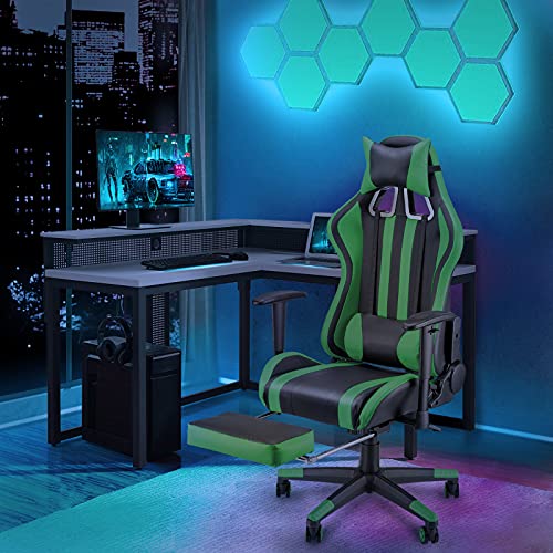 Soontrans-Silla-Gamer-Ergonomica-Sillas-Gaming-con-Reposapies-Reposacabeza-y-Cojin-Lumbar-Reposabrazos-Ajustable-Carga-maxima-de-150-kg-Verde