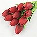 Meiwo Artificial Tulips, 10 Pcs Fake Tulips Flowers for Wedding Bouquets/Home Decor/Party/Graves Arrangement(Red)