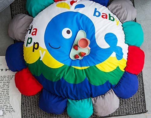 HugeHug Super Thick Bulge Kids Play Mat Sofa Bean Bag Chair Seat Cushion with Colorful Petal Edge, Non-Toxic Anti-slip for Boys and Girls Birthday Gifts Cotton Round 53 inches(Whale)