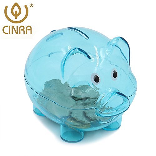 CINRA Transparent Piggy Cartoon Money Saving Toy Box, Blue