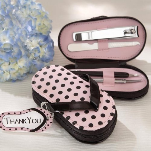 Kate Aspen Decorative Pink Polka Flip Flop Four Piece Pedicure Matching Thank you Tag
