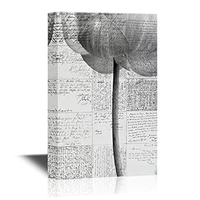 Black and White Canvas Wall Art - Lotus Flower with Retro Style Background - Gallery Wrap Modern Home Art | Ready to Hang - 12x18 inches