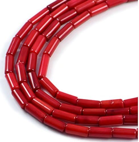 AqBeadsUk Semi-Precious Crystal Energy Stones with Natural Healing Power - Premium Genuine Red Coral 9x4mm Column Gemstone Jewellery Making Beads on 15 inch Strand