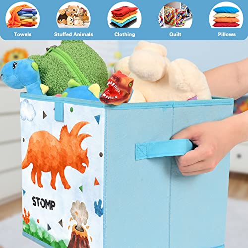 Dinosaur Cube Storage Bins 2 Pack Fabric Foldable Storage Cubes Organizer for Kids Blue