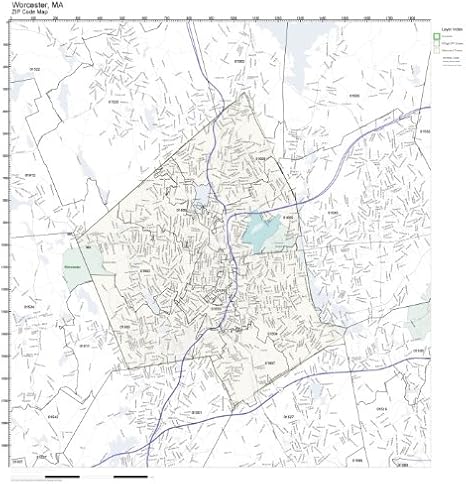 Amazon.com: ZIP Code Wall Map of Worcester, MA ZIP Code Map Not