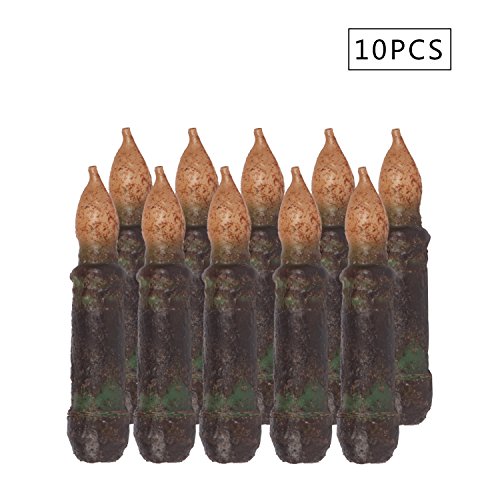 Wax Taper Candles Flameless Pillar Short Amber Flickering Yellow Dipped LED Flame Decorative Battery Operated for Church Wedding Christmas Candlelit Dinner-Batteries Not Included(10pcs)