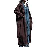 PRINCESS BRIDE Linen Zen Meditation Clothes Retro Art Long Cardigan Loose Long Sleeve Buttons Women's Lightweight Trench Coat, One Size, Purple-red