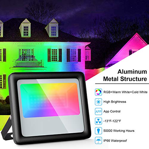 2 Pack 120W RGB LED Flood Light Waygor Bluetooth Smart Floodlights