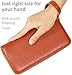 Iswee Luxury Women Leather RFID Blocking Wallets Clutch Card Holder Organizer Ladies Purse with Wrist Strap Large Capacity (Brown)