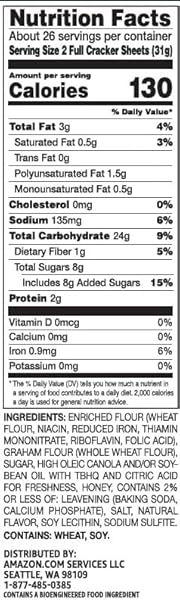 AMAZON GROCERY, HONEY GRAHAM CRACKERS, 28.8 OZ