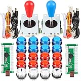 EG STARTS 2 Player Arcade Games DIY Kit Parts 2 Ellipse Oval Joystick Handles + 20 LED lit Arcade Buttons (Red & Blue Kit)